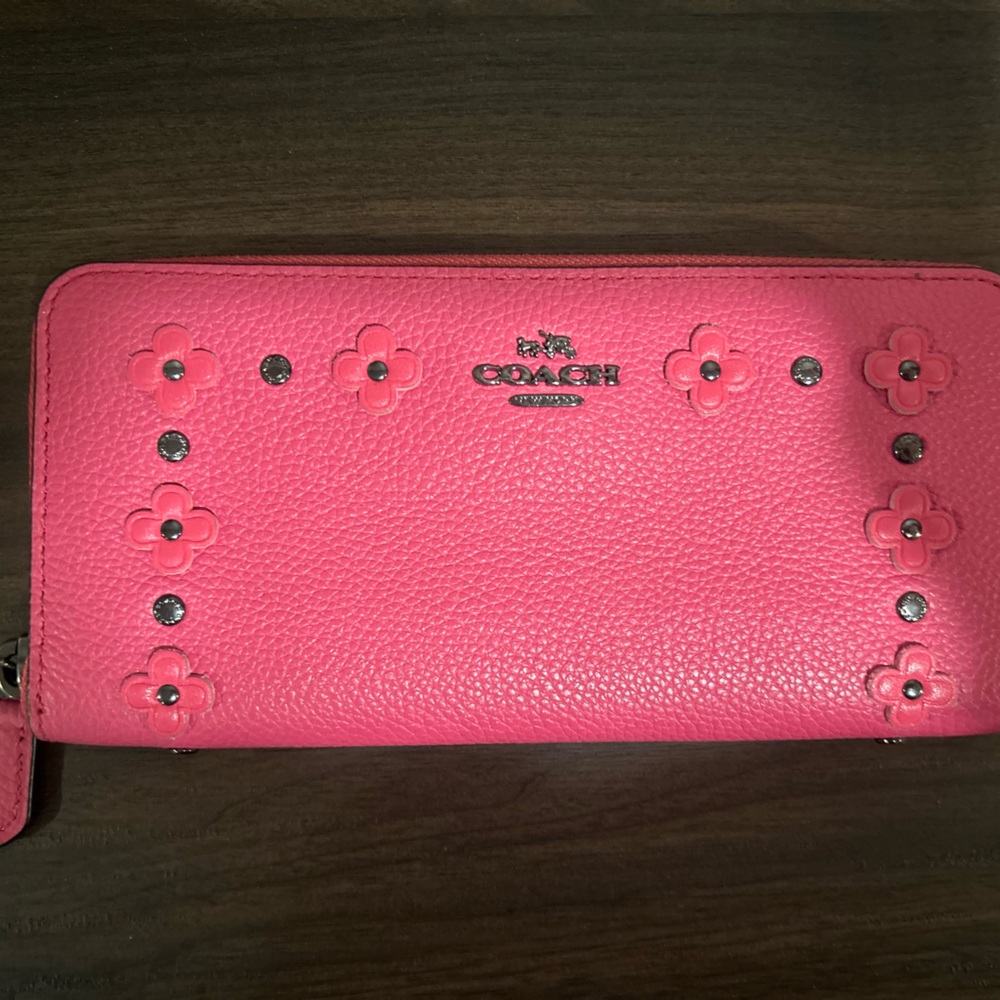 COACH Pink Pebbled Leather Wristlet